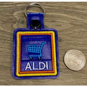 Aldi quarter holder keychain coin keeper individually Handmade in the U.S.A Embroidered Holds Quarte...