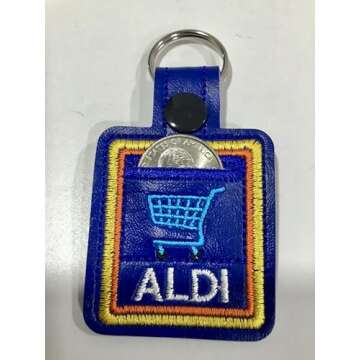 Aldi quarter holder keychain coin keeper individually Handmade in the U.S.A Embroidered Holds Quarter for Aldi grocery Shopping Cart. Great Unisex gift!