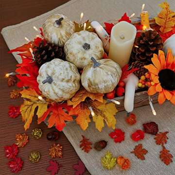 7 Pcs Assorted Sizes Fall Artificial Pumpkins Harvest Pumpkins Faux Foam Pumpkins for Fall Autumn Season Halloween Thanksgiving Harvest Holiday Season Festive Tabletop Decoration (Gold Brush White)