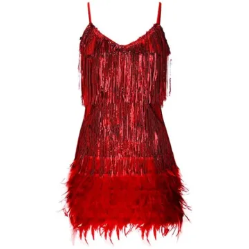 Women’s Sequin Cocktail Dress | 1920s Inspired Flapper Dress with Feather