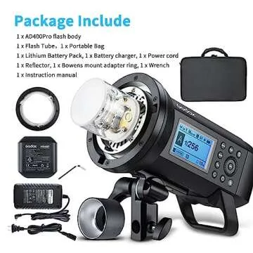 Godox AD400 Pro AD400Pro Outdoor Flash Strobe, Portable 400W 2.4G TTL 1/8000 HSS Monolight, 0.01-1s Recycle, 30W LED Modeling Lamp with Rechargeable Battery and Bowens Mount