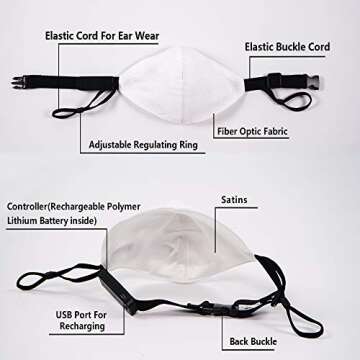 TECZERO 7 Color Lights LED Light up Halloween Face Mask, Rechargeable Glow Luminous Dust Mask, Optical Fiber Costume for Christmas Party Festival Dancing Rave Gifts