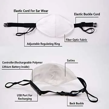 TECZERO 7 Color Lights LED Light up Halloween Face Mask, Rechargeable Glow Luminous Dust Mask, Optical Fiber Costume for Christmas Party Festival Dancing Rave Gifts