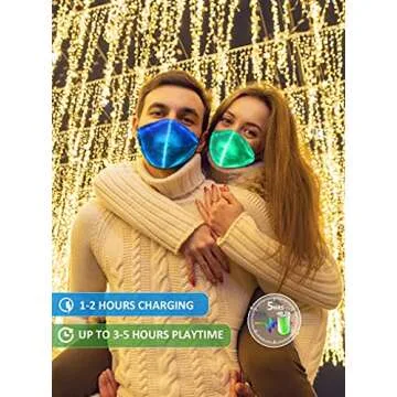 TECZERO 7 Color Lights LED Light up Halloween Face Mask, Rechargeable Glow Luminous Dust Mask, Optical Fiber Costume for Christmas Party Festival Dancing Rave Gifts