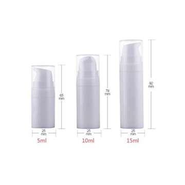 6PCS 15ml/0.5oz Empty High-grade White Plastic Bayonet Airless Vacuum Pump Press Bottle Cosmetic Container Dispenser Vial Holder Jar Pot Sample Storage for Cream Lotion Emulsion Serum