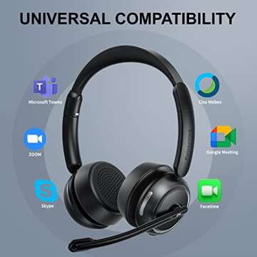 Pointcinco Bluetooth Headset with AI Noise Canceling Microphone, Convertible Stereo to Mono Headset, Premium Wireless Headset with USB dongle for Game Office Call Center Skype Zoom Meeting Trucker