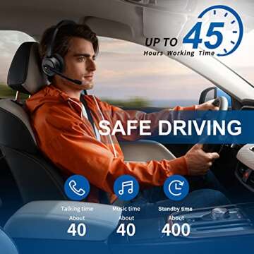 Pointcinco Bluetooth Headset with AI Noise Canceling Microphone, Convertible Stereo to Mono Headset, Premium Wireless Headset with USB dongle for Game Office Call Center Skype Zoom Meeting Trucker