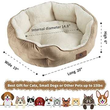 Asvin Small Dog Bed for Small Dogs, Cat Beds for Indoor Cats, Pet Bed for Puppy and Kitty, Extra Soft & Machine Washable with Anti-Slip & Water-Resistant Oxford Bottom, Light Brown, 20 inches
