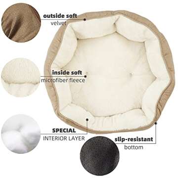 Asvin Small Dog Bed for Small Dogs, Cat Beds for Indoor Cats, Pet Bed for Puppy and Kitty, Extra Soft & Machine Washable with Anti-Slip & Water-Resistant Oxford Bottom, Light Brown, 20 inches
