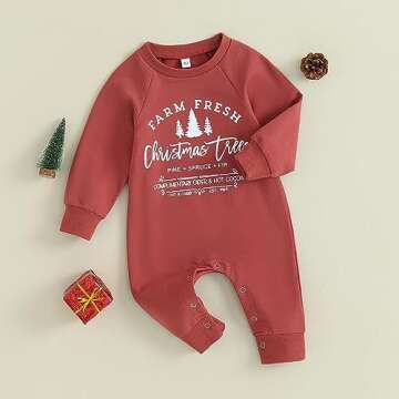 Infant Baby Girls Boys Christmas Outfits One Piece Long Sleeve Crew Neck Letter Sweatshirt Romper Pl...