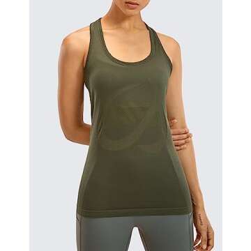 CRZ YOGA Women's Active Seamless Workout Tank Tops Racerback Athletic Running Yoga Gym Shirts Long L...