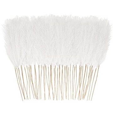 obbsie 50pcs White Faux Pampas Grass Decor, 21.6" Short Artificial Pompous Grass Floral Fake Pompas ...