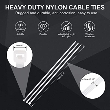Heavy Duty 12 Inch Zip Cable Ties - Boacua
