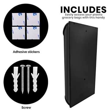 Utopia Kitchen Grocery Plastic Bag Holder and Dispenser Medium, Easy Wall Mount Bag Saver, Stainless Steel (Black)