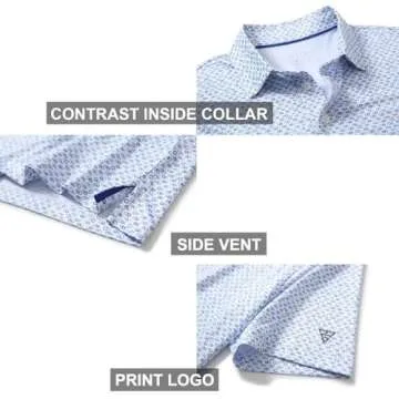 Men's Golf Shirts Dry Fit Short Sleeve Print Performance Moisture Wicking Patterned Polo Shirt for Men Blue Loop Chain