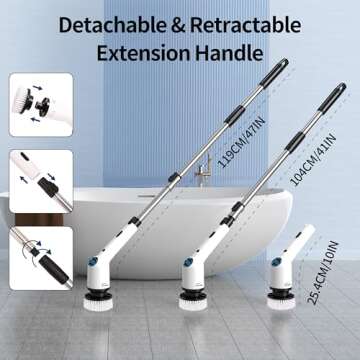 CLENZO Electric Spin Scrubber, 9 in 1 Cordless Cleaning Brush with Type C USB Port, Charger, 3 Adjustable Speed, LED Display, Electric Scrubber for Cleaning Bathroom Tub Tile Floor (Fixed Head)