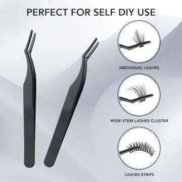 Eyelash Applicator Tool Cluster Lash Tweezers For False Lashes, Curved DIY Eyelash Tweezers for Eyelash Clusters Easy Lash Application and Removal Eyelash Clamper