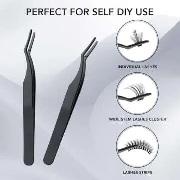 Eyelash Applicator Tool Cluster Lash Tweezers For False Lashes, Curved DIY Eyelash Tweezers for Eyelash Clusters Easy Lash Application and Removal Eyelash Clamper