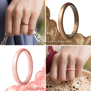 ThunderFit Women's Silicone Wedding Bands Safe Stylish Stackable