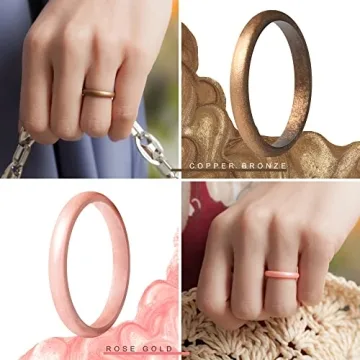 ThunderFit Women's Silicone Wedding Bands Safe Stylish Stackable