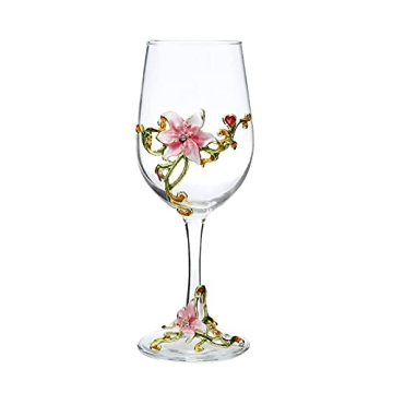 Enamel Flower Gin Balloon Glass Wine Glass Birthday Mothers Day Gifts (Pink lily)
