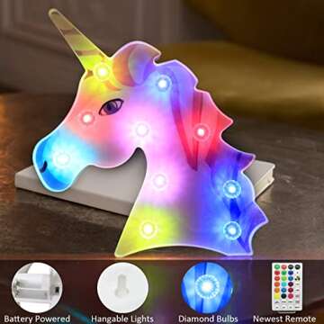 Color Changing Unicorn LED Light with Remote, Decorative Unicorn Night Light, RGB 16 Colors Marquee Signs Rainbow Unicorn Battery Operated for Boys Girls Bedroom Party Decoration Christmas Gift