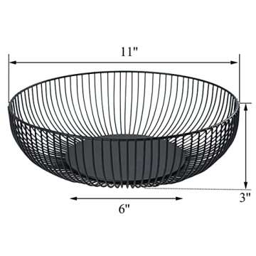 Yesland 2 Pack Metal Wire Fruit Basket- 11 Inches Black Kitchen Countertop Fruit Bowl Vegetable Hold...