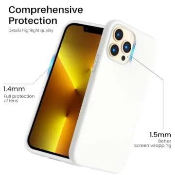 ORNARTO Shockproof Liquid Silicone Designed for iPhone 13 Pro Max Case 6.7", Gel Rubber Comprehensive Protection Anti-Shock Cover Case Drop Protection 6.7inch-White
