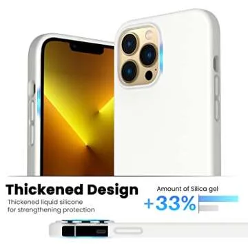 ORNARTO Shockproof Liquid Silicone Designed for iPhone 13 Pro Max Case 6.7", Gel Rubber Comprehensive Protection Anti-Shock Cover Case Drop Protection 6.7inch-White