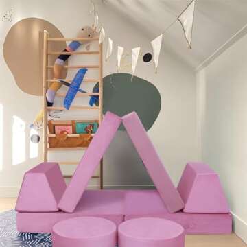 MeMoreCool 8-Piece Modular Kids Play Couch, Pink Convertible Foam Toddler Sofa Play Set for Playroom
