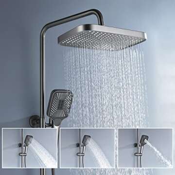 Lefton All-in-one Shower Set with Dual Shower Head, Shower Faucet Set with Spray Gun, 4 Control Buttons, Adjustable Water Outlet Modes, Grey, SS2201-2
