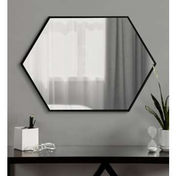 Kate and Laurel McNeer Large Hexagon Metal Wall Mirror, 31x22, Black