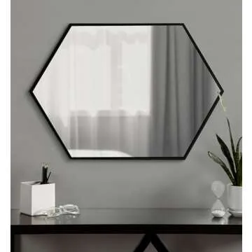 Kate and Laurel McNeer Large Hexagon Metal Wall Mirror, 31x22, Black
