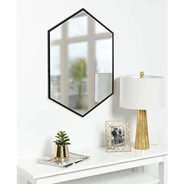 Kate and Laurel McNeer Large Hexagon Metal Wall Mirror, 31x22, Black