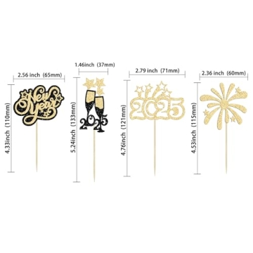 2025 Happy New Year Cupcake Toppers Gold Glitter Decoration