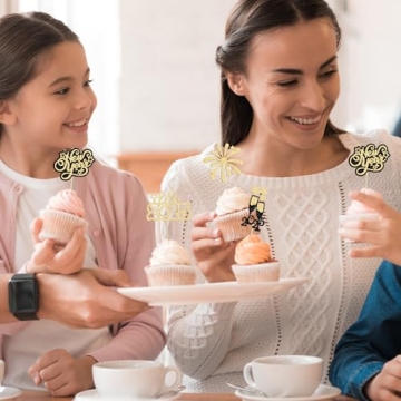 2025 Happy New Year Cupcake Toppers Gold Glitter Decoration