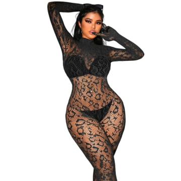 EHSUYAB Sexy Lace Leopard Jumpsuit for Women, Fishnet Bodysuit Glow Party Club, Poster One Piece Mes...