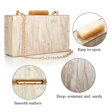 Rkrouco Women Acrylic Evening Clutch Bag Marbling Purse Handbag for Banquets, Weddings, Proms and Parties.-(Apricot)