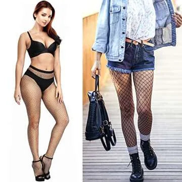 Buauty 8 PCS Black Fishnet Stockings For Women, Thigh Hight Fishnet Tights, Ladies Fish Net Tights Plus Size One Size Fit All