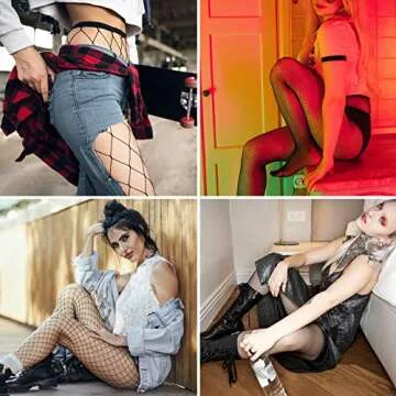 Buauty 8 PCS Black Fishnet Stockings For Women, Thigh Hight Fishnet Tights, Ladies Fish Net Tights Plus Size One Size Fit All