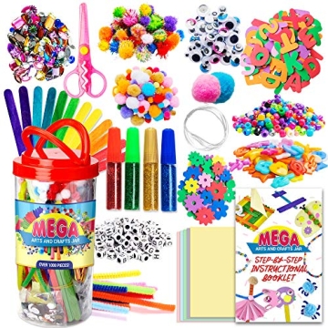 Dragon Too Mega Kids Crafts and Art Supplies Jar Kit - 1000+ Piece Set - Instructional Booklet Inclu...