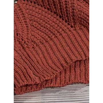 Canikat Womens Hollow Out V Neck Sweater Tops Color Block Pullover Autumn Lightweight Slouchy Baggy Juniors Sweater Brown M