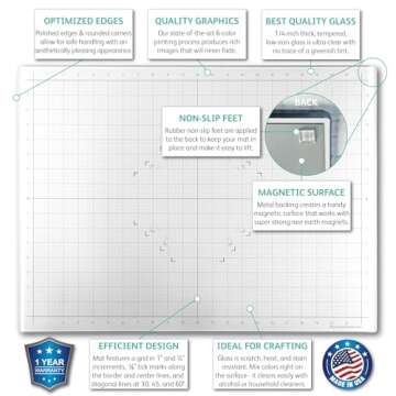 GLASSBOARD STUDIO True White Glass Craft Mat (18x24in) - Magnetic, Heat & Scratch Resistant, Stain-P...