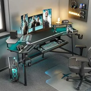 EUREKA ERGONOMIC Aero Gaming Desk with Led Lights, 72" Large Wing-Shaped Studio Desk W Keyboard Tray...