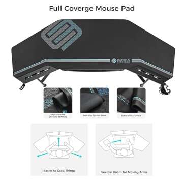 EUREKA ERGONOMIC Aero Gaming Desk with Led Lights, 72" Large Wing-Shaped Studio Desk W Keyboard Tray Monitor Stand Dual Headphone Hanger Cup Holder for Live, Streamer