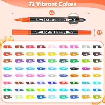 Caliart 72 Colors Dual Tip Art Markers for Adult Coloring - Aesthetic Cute Preppy Stuff School Suppl...