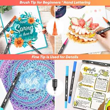 Caliart 72 Colors Dual Tip Art Markers for Adult Coloring - Aesthetic Cute Preppy Stuff School Supplies, Pens With Fine and Brush Tips for Lettering Cards Drawing Kids Artist Mothers Day Gift for Mom