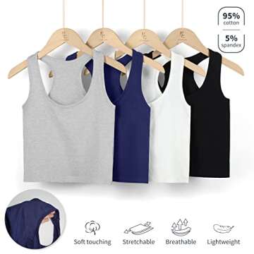 KCDDUMK 4 Pieces Basic Crop Tank Tops Sleeveless Racerback Crop Sport Cotton Top for Women