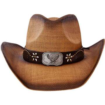 Queue Essentials Men & Women's Woven Straw Cowboy Cowgirl Hat Western Outback w/Wide Brim (Eagle)