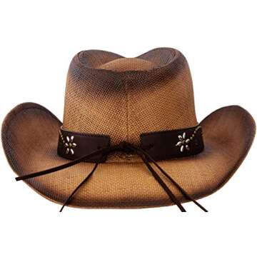 Queue Essentials Men & Women's Woven Straw Cowboy Cowgirl Hat Western Outback w/Wide Brim (Eagle)